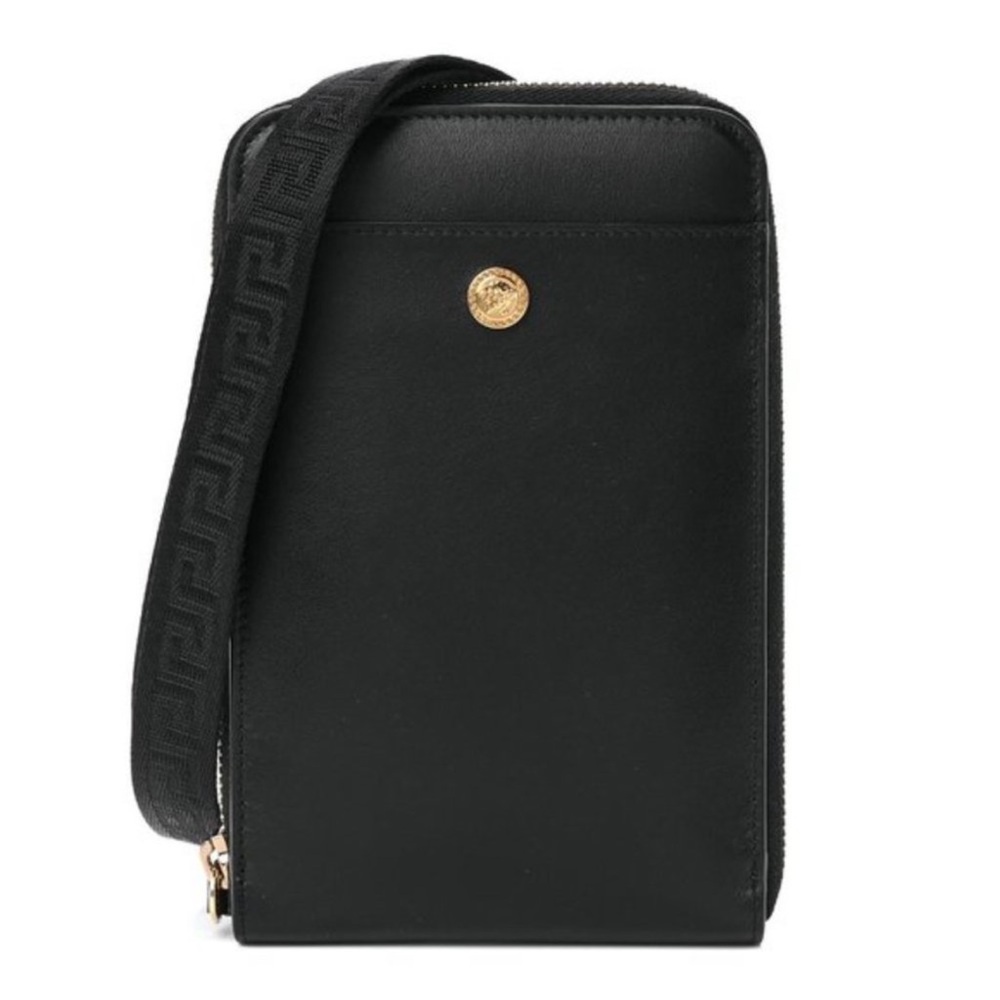 versace calfskin la medusa zip around lanyard pouch